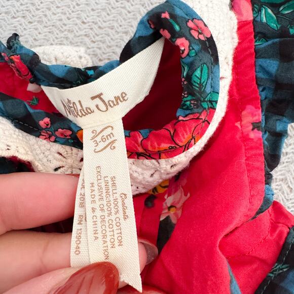 Matilda Jane Red + Green Sugar Plum Holiday Floral Ruffle Dress - 3 to 6 Months - Picture 4 of 9